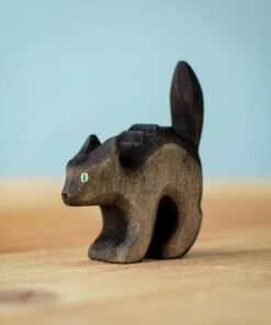 Handmade Wooden Scared Cat Figurine Eco-Friendly Waldorf Toy for Imaginative Play