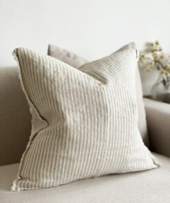 Esmee Natural Beige Stripe Linen Cushion with Duck Feather Inner - Comfort and Style for Your Home