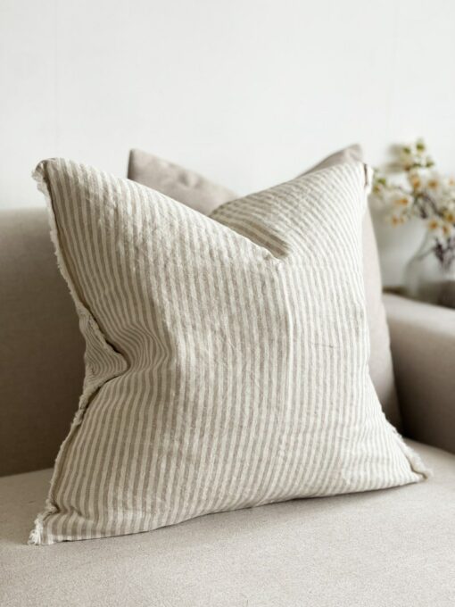 Esmee Natural Beige Stripe Linen Cushion with Duck Feather Inner - Comfort and Style for Your Home