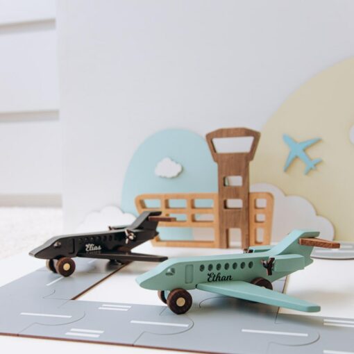 Personalized Wooden Planes Sensory Toys for Toddlers, Baptism Gifts, and Pretend Play
