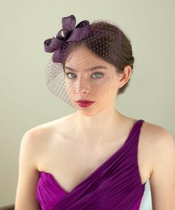 Enchanting Eggplant Fascinator A Birdcage of Elegance for Special Occasions