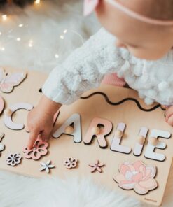Personalized Montessori Busy Board Sensory Puzzle for Baby Girls, Custom Name, Educational Gift for 1-3 Year Olds