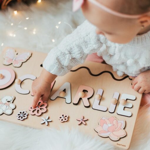 Personalized Montessori Busy Board Sensory Puzzle for Baby Girls, Custom Name, Educational Gift for 1-3 Year Olds