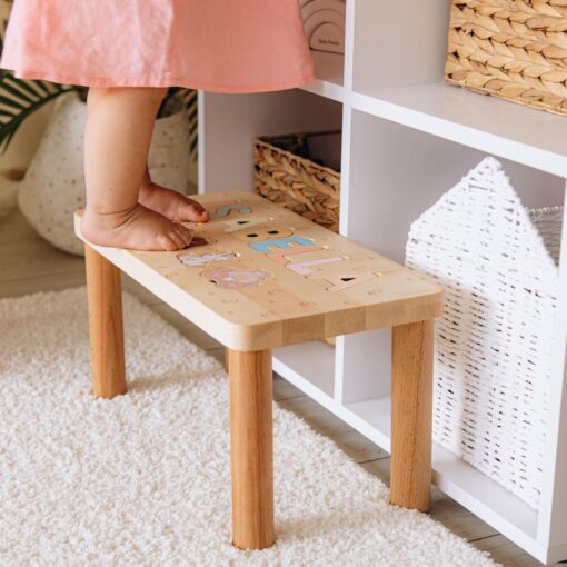 Personalized Name Puzzle Stool Eco-Friendly Baptism, Birthday, and Christmas Gift for Toddlers