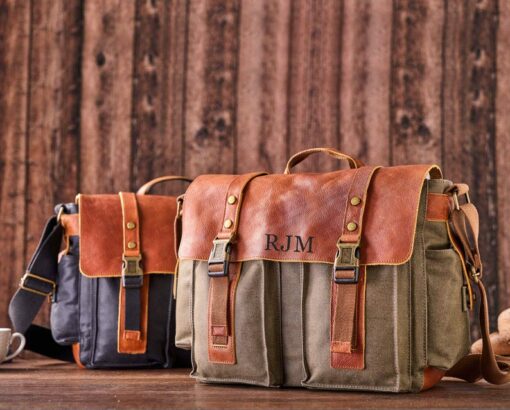 Monogrammed Waxed Canvas Messenger Bag The Perfect Gift for the Modern Man