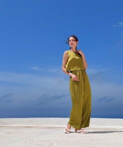 KYMA TOP Olive Satin Viscose Crop Top for Summer Comfort and Elegance