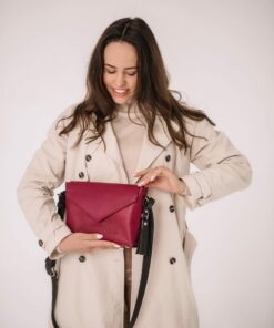 Chic and Versatile Bordo Leather Crossbody Bag with Hanging Toiletry Pouch