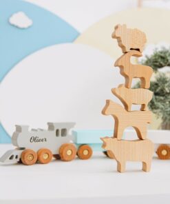 Personalized Wooden Freight Train with Farm Animals for Toddlers Sensory Play, Birthday, Christmas, and Pretend Play