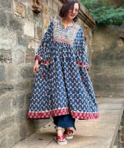 Hand Embroidered Midi Dress A Tapestry of Kutch Mirror Work and Block Printed Cotton