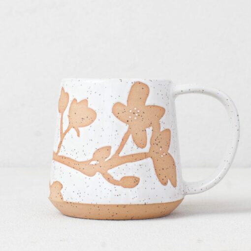 Springtime Serenity Handcrafted Dogwood and Cherry Blossom Mug by Salt of the Earth NC Pottery