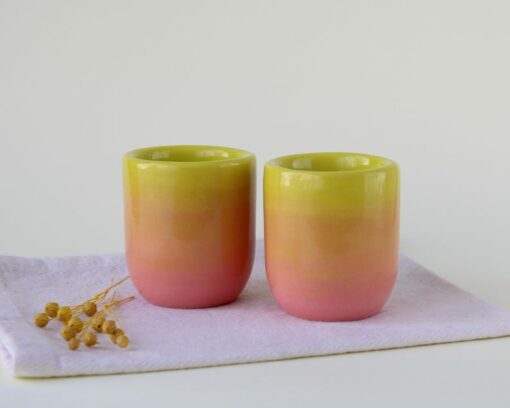 Exquisitely Crafted Pink Chartreuse Ombr? Ceramic Espresso Cup A Symphony of Hues