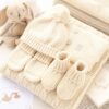 Toffee Moon Cream Personalized Baby Blanket, Cardigan, and Accessory Gift Set with Toy Bunny