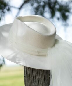 Timeless Bridal Elegance White Fedora and Ivory Rancher Hat with Pearl Accents