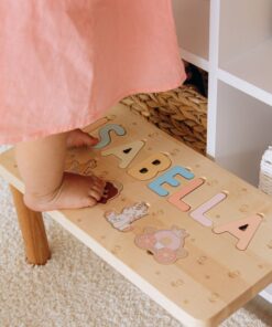 Personalized Wooden Step Stool Puzzle Montessori Toy for Toddlers, Kids Helper Chair, Custom Birthday Gift
