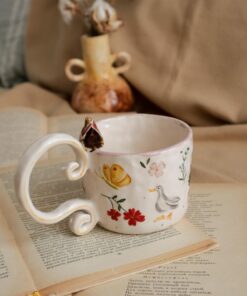 Handmade Ceramic Mug with Village Scene A Touch of Rustic Charm for Your Morning Brew