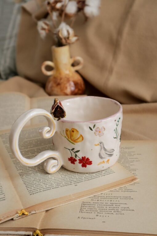 Handmade Ceramic Mug with Village Scene A Touch of Rustic Charm for Your Morning Brew