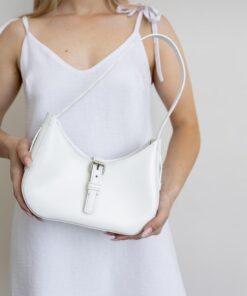 Celestial Charm White Leather Moon Bag - A Pocket of Lunar Elegance