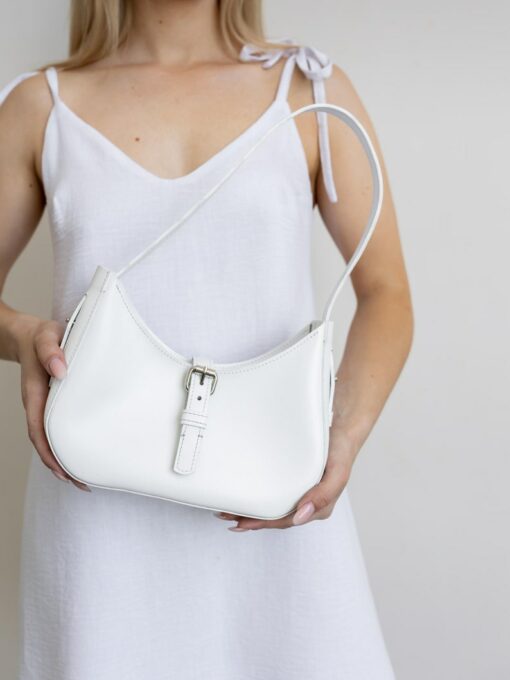 Celestial Charm White Leather Moon Bag - A Pocket of Lunar Elegance
