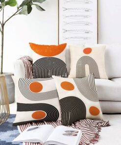 Abstract Ivory Cushion Cover Designs with Vibrant Orange Accents