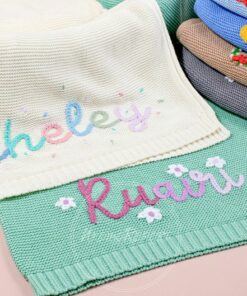 Personalized Hand-Embroidered Knit Baby Blanket A Cherished Keepsake for Your Little One
