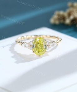 Exquisite Oval Cut Lab Yellow Diamond Engagement Ring A Unique Symbol of Love