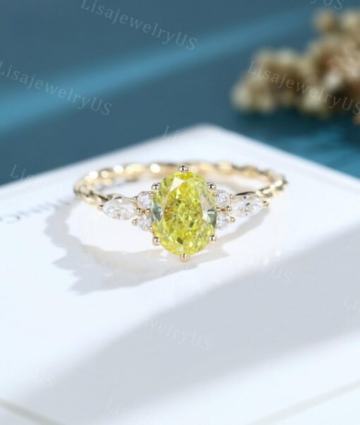 Exquisite Oval Cut Lab Yellow Diamond Engagement Ring A Unique Symbol of Love