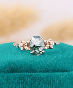 Enchanted Oval Moss Agate Engagement Ring A Nature-Inspired Symbol of Love