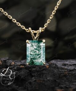 Exquisite Emerald Cut Green Moss Agate Necklace A Timeless Treasure in 14k Yellow Gold