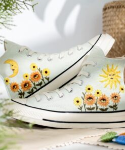 Captivating Custom Converse Embroidered Evil Eye Sunflowers for a Trendy Statement