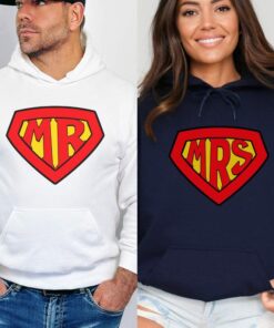 Superhero Mr. and Mrs. Hoodies Matching Couple's Hoodies for Festive Hero Gifts