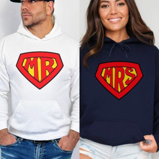 Superhero Mr. and Mrs. Hoodies Matching Couple's Hoodies for Festive Hero Gifts