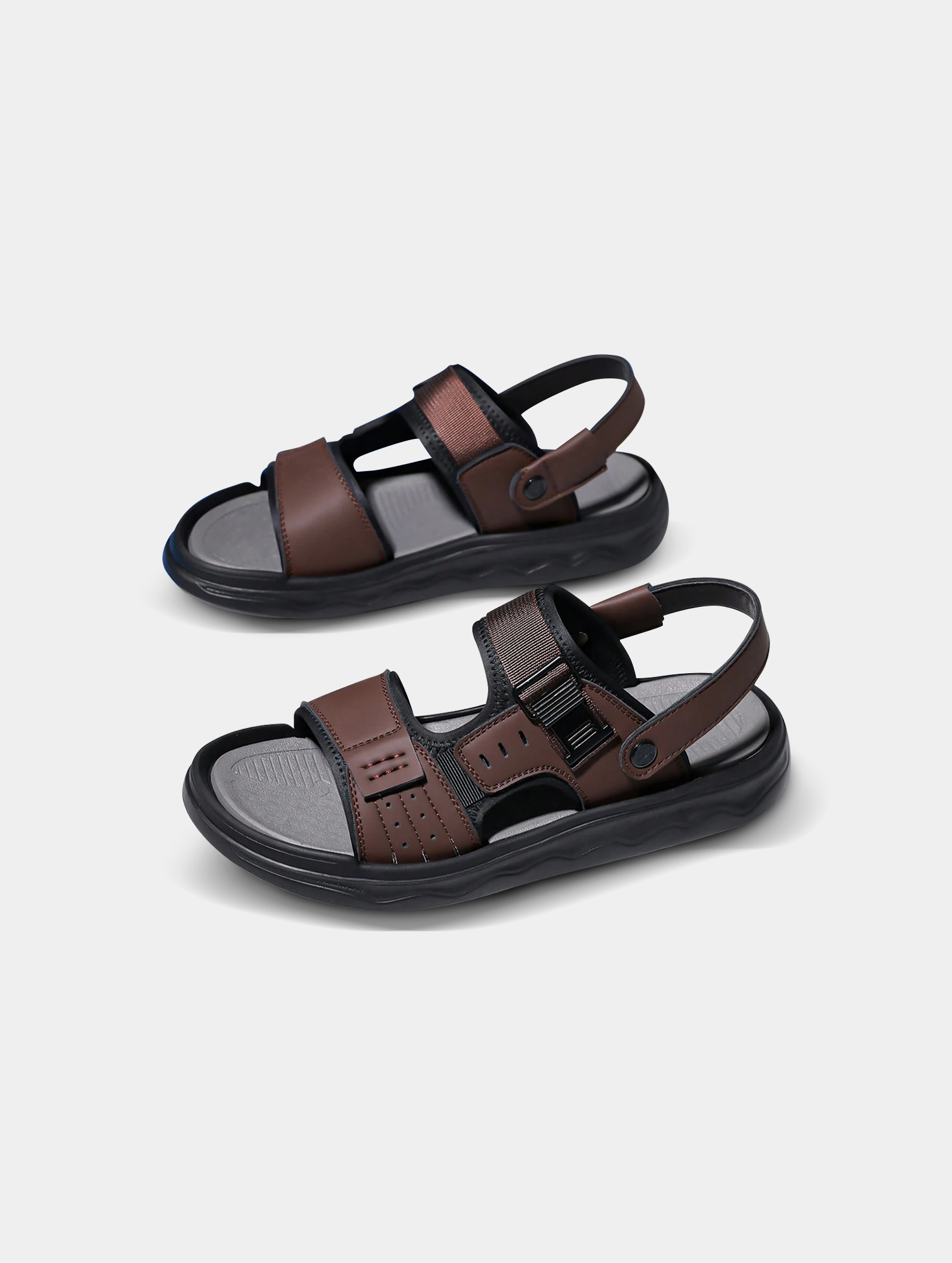 Mens-Brown-Slip-On-Sandals-3.jpg Men's Brown Slip-On Sandals - Thick EVA Sole, Buckle Strap - Image 3