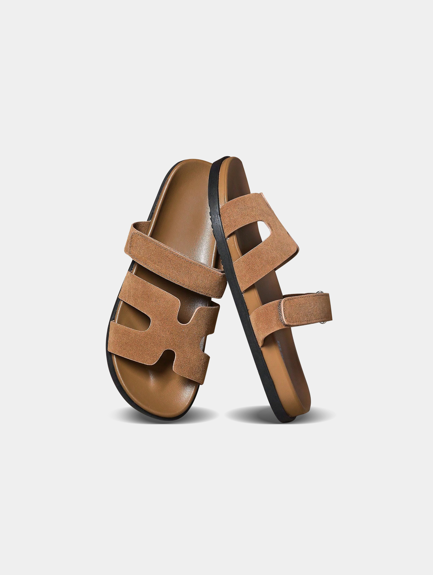 Mens-Taupe-Footbed-Sandals-3.jpg Men's Taupe Footbed Sandals - Ergonomic Support, PU Upper - Image 3