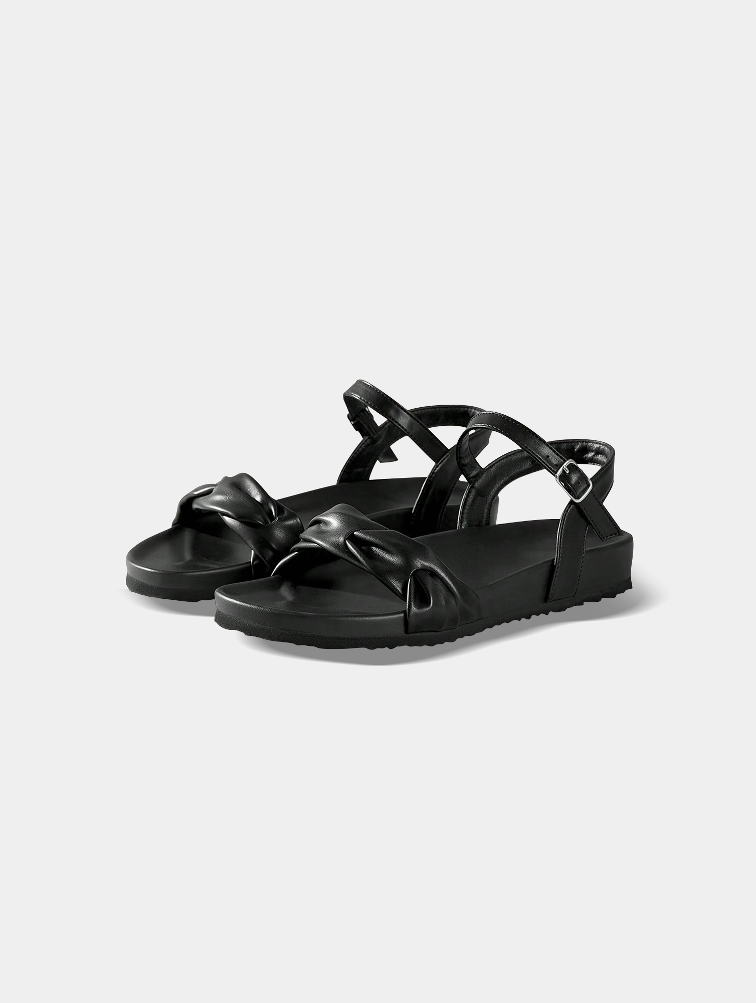 Womens-Black-Strappy-Platform-Sandals-3.jpg Women's Black Strappy Platform Sandals - Knot Detail, Rubber Sole - Image 3