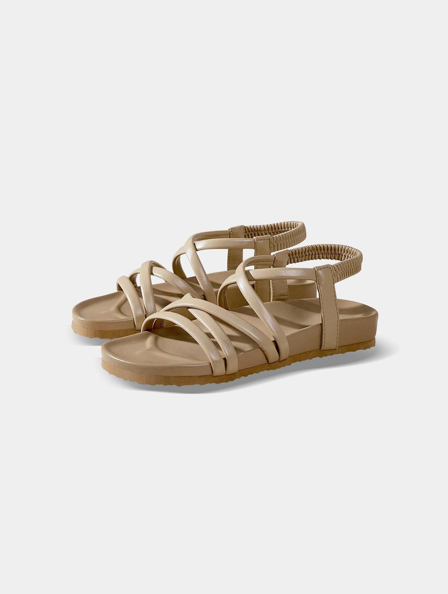 Womens-Light-Brown-Lace-Up-Sandals-4.jpg Women's Light Brown Lace-Up Sandals - Open Toe, Flat - Image 3