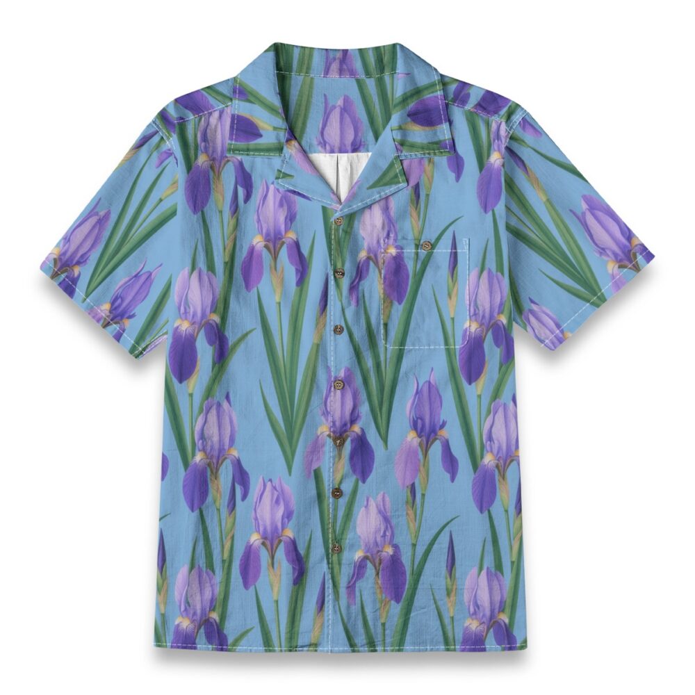 Elegant Iris Blue Floral Tropical Shirt