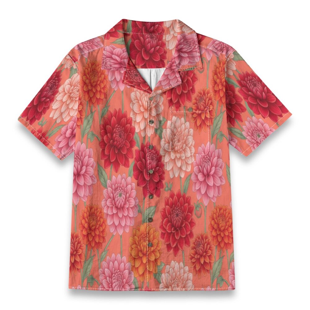 Vibrant Dahlia Blossom Coral Tropical Shirt