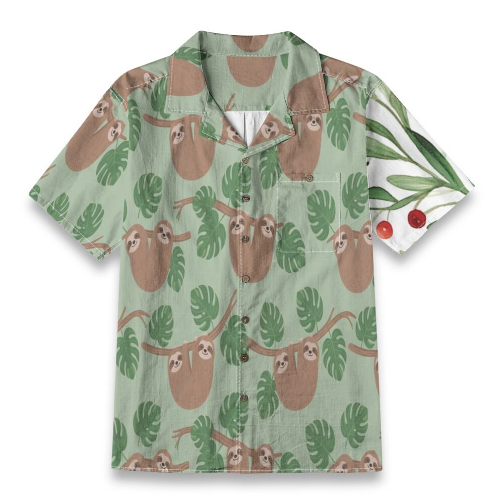 Lazy Sloth Jungle Leaf Pattern Hawaiian Shirt