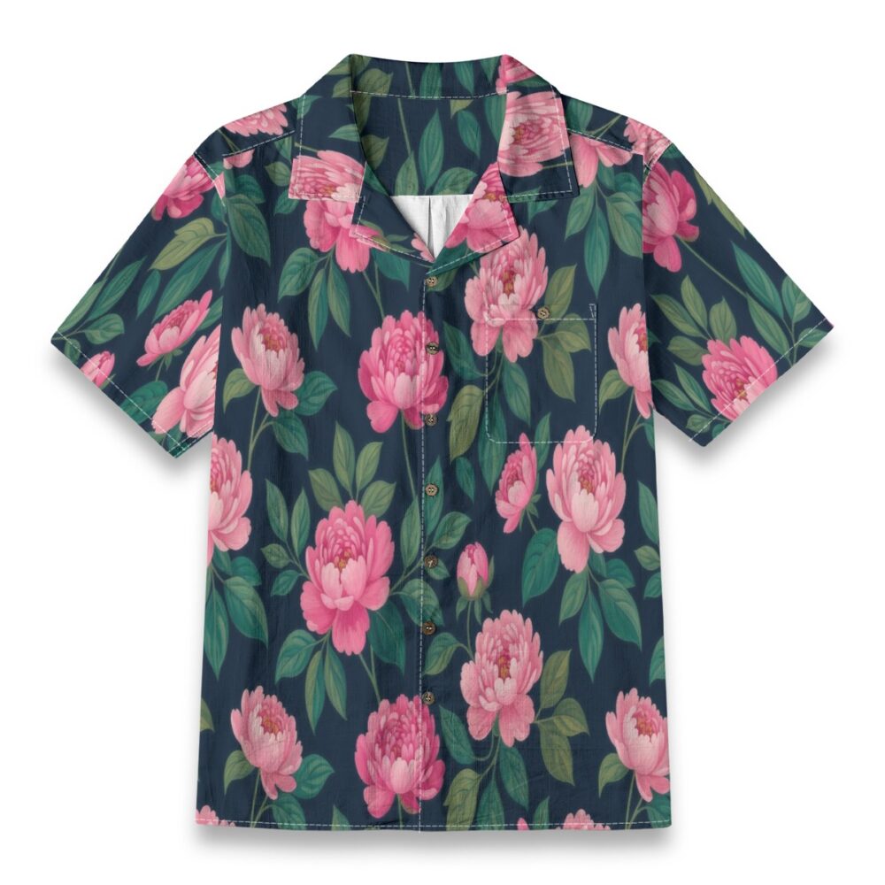 Elegant Peony Bloom Dark Floral Resort Shirt