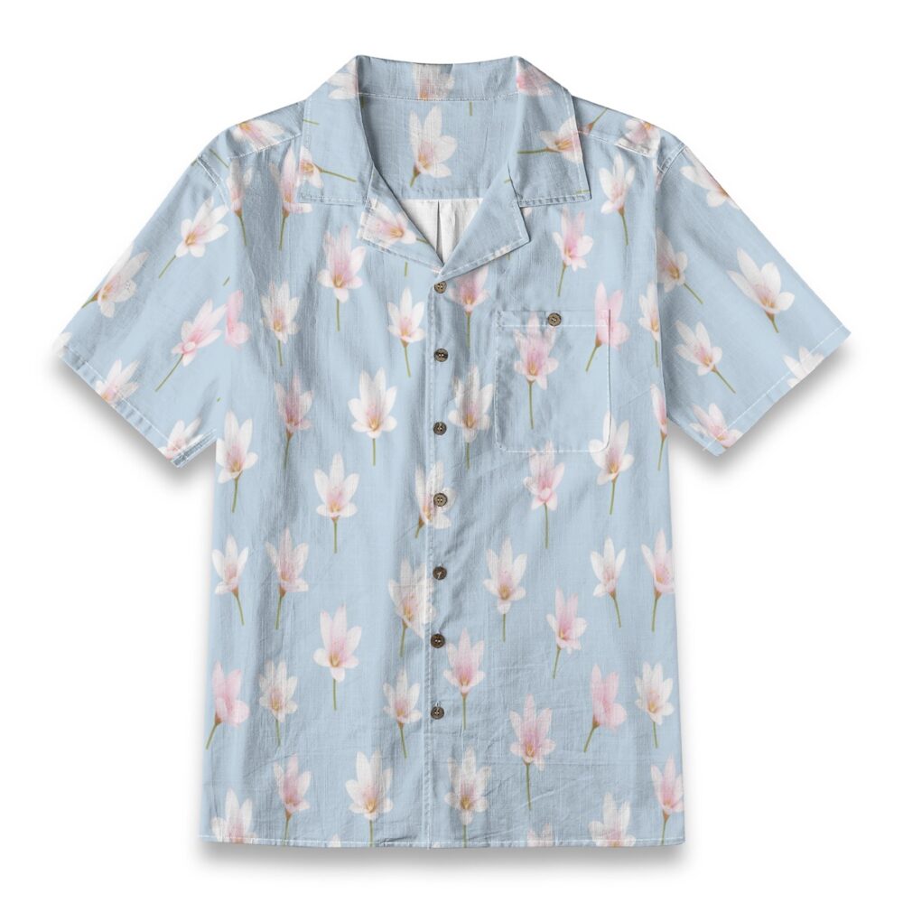 Zephyranthes Soft Blue Floral Summer Shirt