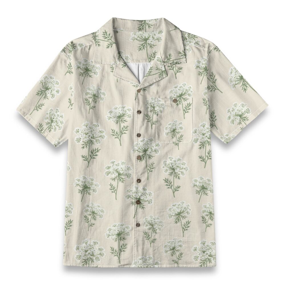 Queen Annes Lace Cream Floral Tropical Shirt