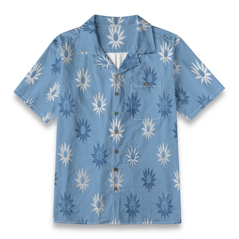 Sea Holly Cool Blue Coastal Floral Beach Shirt
