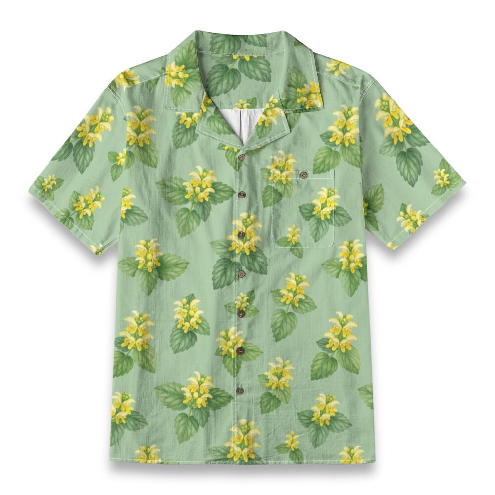 Yellow Archangel Green Botanical Hawaiian Shirt