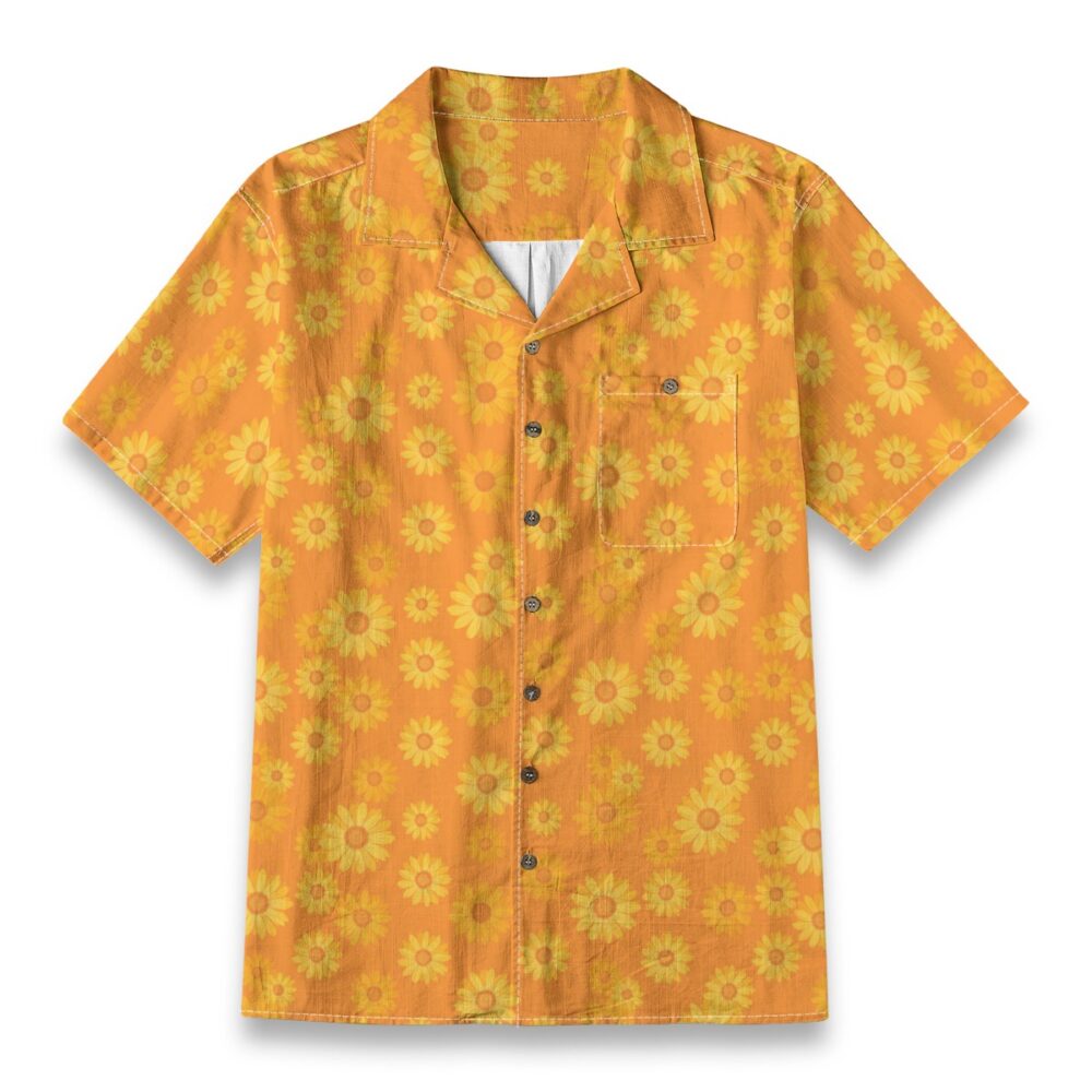 Tithonia Sunset Orange Tropical Floral Hawaiian Shirt