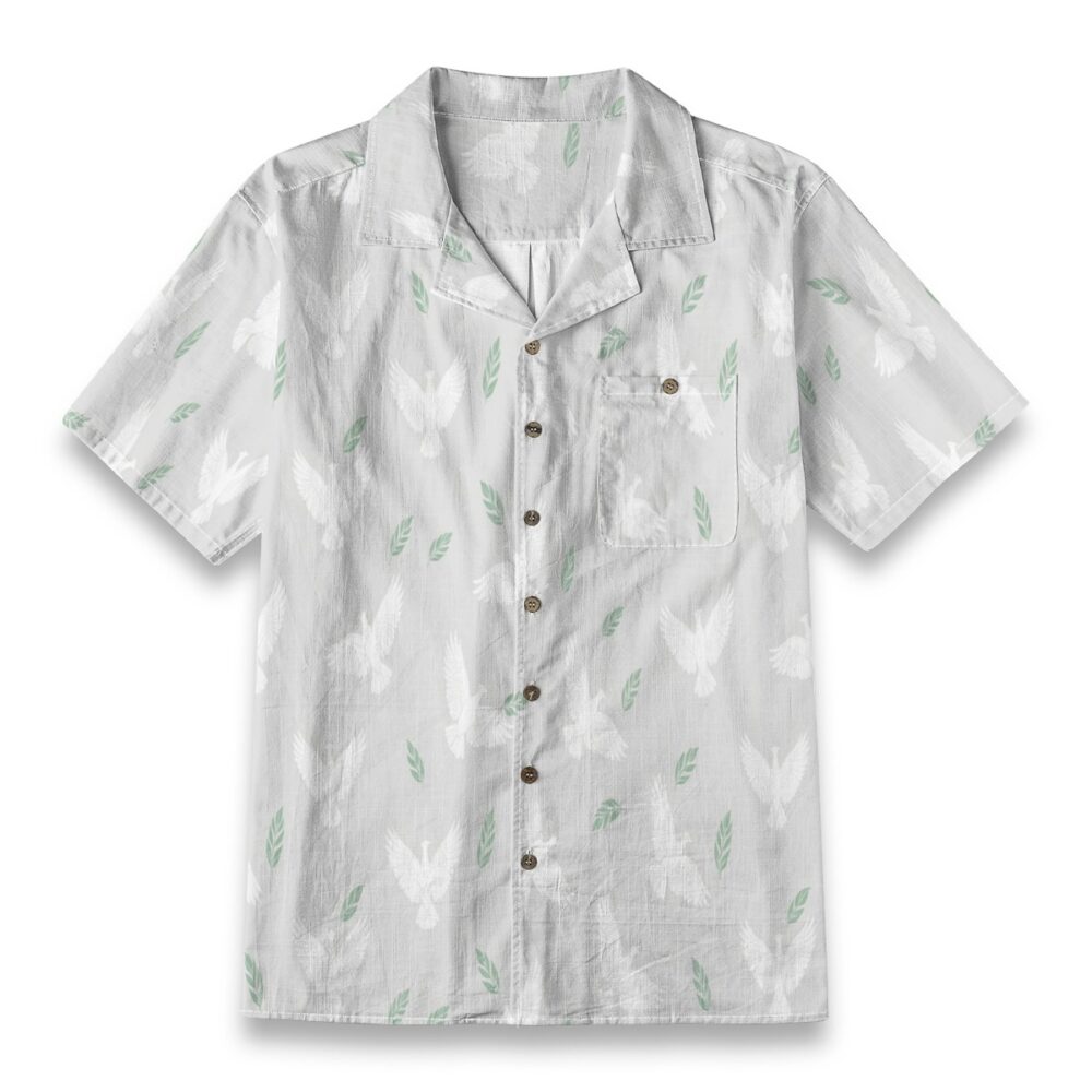 Kagu Bird Soft Gray Tropical Pattern Aloha Shirt
